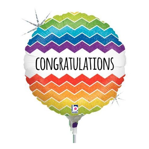 22cm Congratulations Chevron Holographic Foil Balloon #2532172AF - Each  (Inflated, supplied air-filled on stick) TEMPORARILY UNAVAILABLE