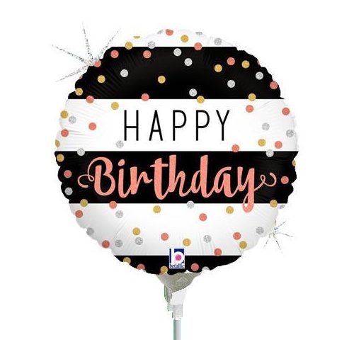 22cm Birthday Rose Gold Holographic Foil Balloon #2532706AF - Each (Inflated, supplied air-filled on stick)TEMPORARILY UNAVAILABLE