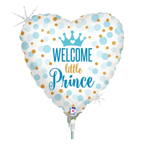 22cm Baby Boy Welcome Little Prince Holographic Foil Balloon #2532712AF - Each (Inflated, supplied air-filled on stick) TEMPORARILY UNAVAILABLE