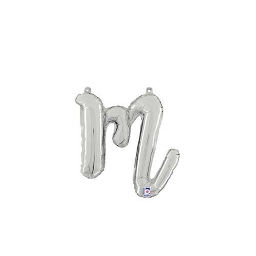 Script Letter M Silver 35cm Foil Balloon #2534713S - Each (Pkgd.)