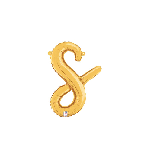 Script Letter S Gold 35cm Foil Balloon #2534719G - Each (Pkgd.)