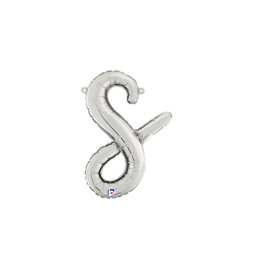 Script Letter S Silver 35cm Foil Balloon #2534719S - Each (Pkgd.) 