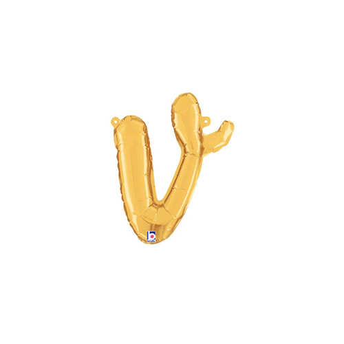 Script Letter V Gold 35cm Foil Balloon #2534722G - Each (Pkgd.)