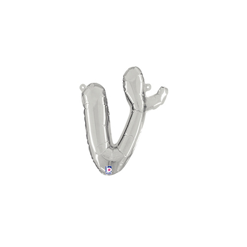 Script Letter V Silver 35cm Foil Balloon #2534722S - Each (Pkgd.)