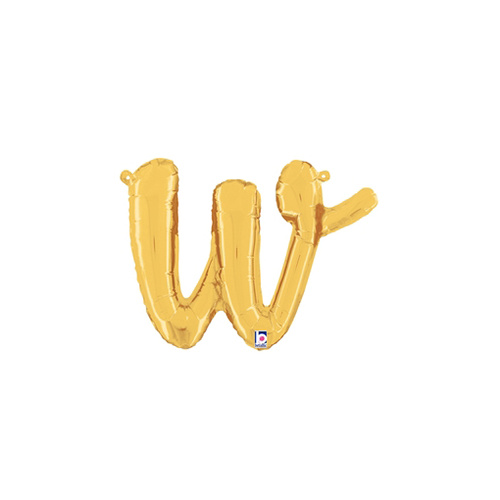 Script Letter W Gold 35cm Foil Balloon #2534723G - Each (Pkgd.)