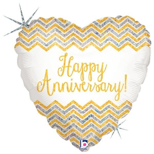 45cm Anniversary Heart Chevron Gold Holographic Foil Balloon #2536164 - Each (Pkgd.) TEMPORARILY UNAVAILABLE