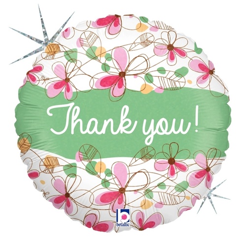 45cm Glittering Floral Thank You Round Holographic Foil Balloon #2536170 - Each (Pkgd.) TEMPORARILY UNAVAILABLE