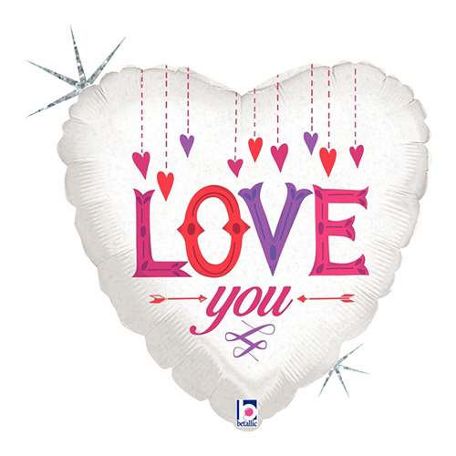 45cm Love You Hanging Hearts Holographic Foil Balloon #2536217 - Each (Pkgd.) LOW STOCK