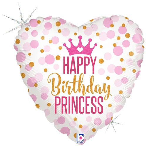 45cm Birthday Glitter Birthday Princess Heart Holographic Foil Balloon #2536700 - Each (Pkgd.)