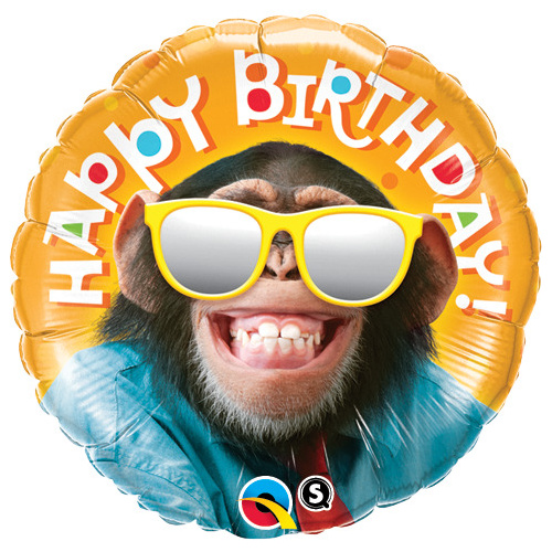 45cm Round Foil Birthday Smilin' Chimp #25496 - Each (Pkgd.) 
