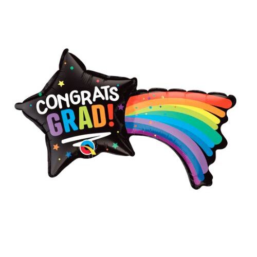 Mini Shape Congrats Grad Shooting Star Foil Balloon 35cm #25657AF - Each (Inflated, supplied air-filled on stick) 