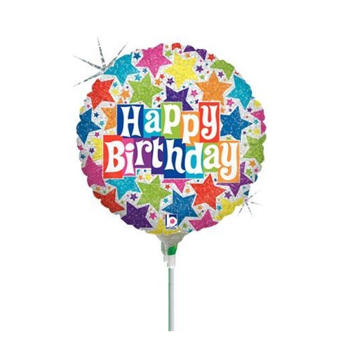 10cm Birthday Designer  Holographic Foil Balloon #2581594AF - Each (Inflated, supplied air-filled on stick) TEMPORARILY UNAVAILABLE