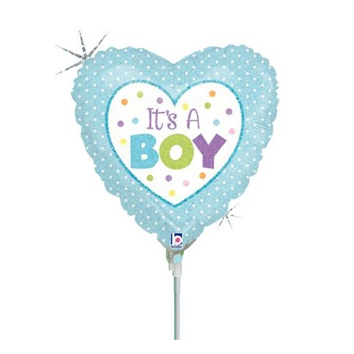 10cm Baby Boy It's A Boy Dots Holographic Foil Balloon #2581898 - Each (FLAT, unpackaged, requires air inflation, heat sealing)TEMPORARILY UNAVAILABLE
