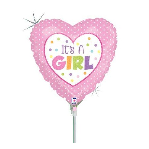 10cm Baby Girl It's A Girl Baby Dots Holographic Foil Balloon #2581899AF - Each (Inflated, supplied air-filled on stick)