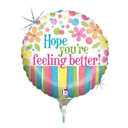 22cm Feel Better Flowers Holographic Foil Balloon #2582495AF - Each (Inflated, supplied air-filled on stick) TEMPORARILY UNAVAILABLE 