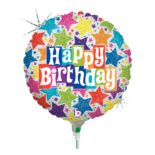 22cm Birthday Designer  Holographic Foil Balloon #2582594AF - Each (Inflated, supplied air-filled on stick)TEMPORARILY UNAVAILABLE  