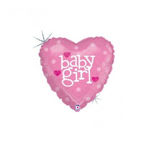 45cm Baby Girl Heart Holographic Foil Balloon #2586602 - Each (Pkgd.) TEMPORARILY UNAVAILABLE