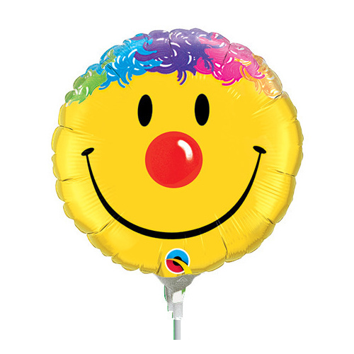 DISC 22cm Smile Face Foil Balloon #25925AF - Each (Inflated, supplied air-filled on stick) TEMPORARILY UNAVAILABLE