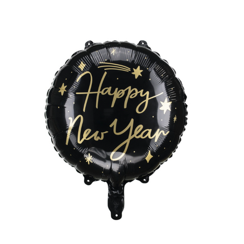 45cm Round Happy New Year Black Foil Balloon #25PD26162 - Each (Pkgd.)