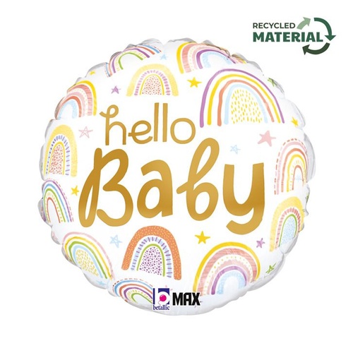 45cm Round Hello Baby Rainbow Foil Balloon #26002PP - Each (Pkgd.)
