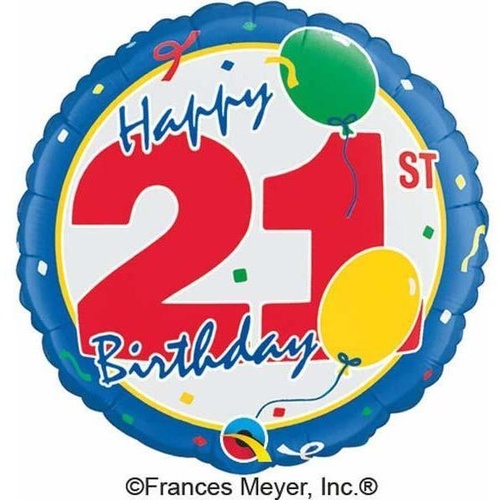 45cm Round Foil 21st Birthday #26016 - Each (Pkgd.) SPECIAL ORDER ITEM - TEMPORARILY UNAVAILABLE