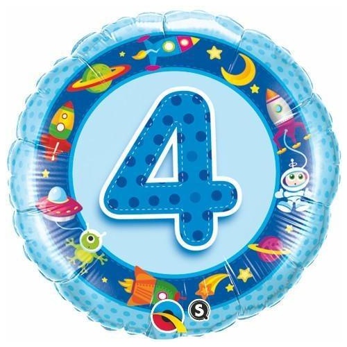 45cm Round Foil Age 4 Blue Spaceships & Aliens #26302 - Each (Pkgd.)