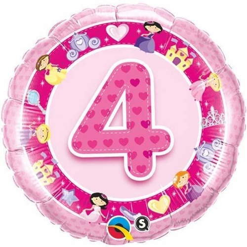 45cm Round Foil Age 4 Pink Princess #26306 - Each (Pkgd.)