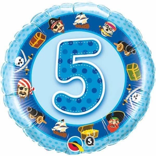 45cm Round Foil Age 5 Blue Pirates #26311 - Each (Pkgd.) TEMPORARILY UNAVAILABLE