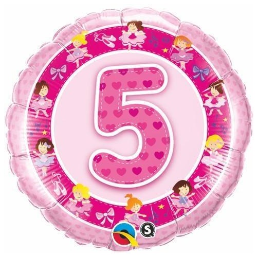 45cm Round Foil Age 5 Pink Ballerinas #26315 - Each (Pkgd.)