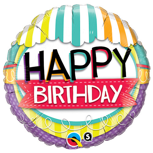DISC 45cm Round Foil Birthday Striped Awning #26529 - Each (Pkgd.)