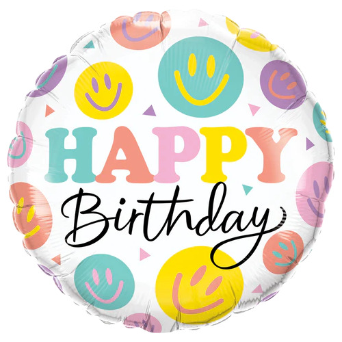 45cm Round Foil Birthday Colorful Smiles #26599 - Each (Pkgd.) TEMPORARILY UNAVAILABLE