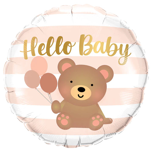 45cm Round Foil Hello Baby Bear & Balloons #26603 - Each (Pkgd.)