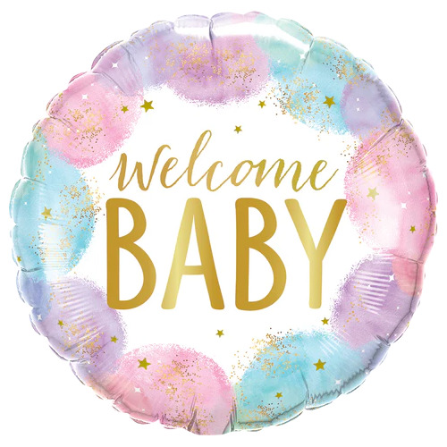 45cm Round Foil Welcome Baby Watercolour #26644 - Each (Pkgd.) TEMPORARILY UNAVAILABLE