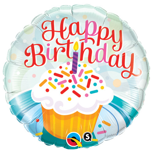 45cm Round Foil Birthday Cupcake & Sprinkles #28131 - Each (Pkgd.) SPECIAL ORDER ITEM