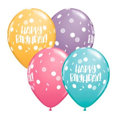 28cm Round Latex Assorted Birthday Dots & Sprinkles #28877 - Pack of 50 