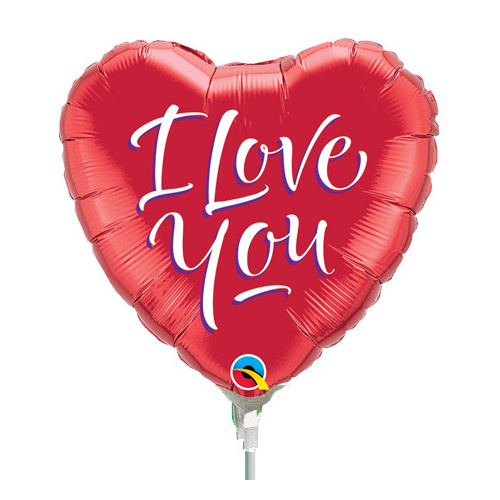 22cm Love I Love You Script Modern Foil Balloon #29131AF - Each (Inflated, supplied air-filled on stick) TEMPORARILY UNAVAILABLE