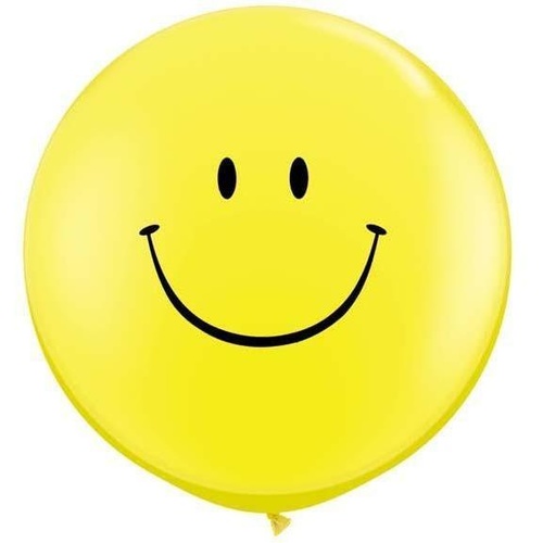 90cm Round Yellow Smile Face (Black) #29211 - Pack of 2