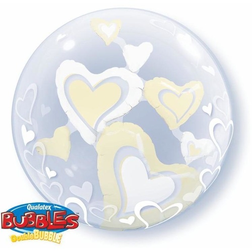 60cm Double Bubble White & Ivory Floating Hearts #29489 - Each TEMPORARILY UNAVAILABLE