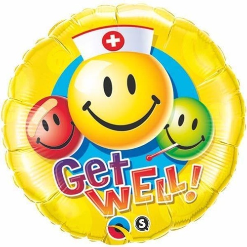 45cm Round Foil Get Well Smiley Faces #29624 - Each (Pkgd.) TEMPORARILY UNAVAILABLE