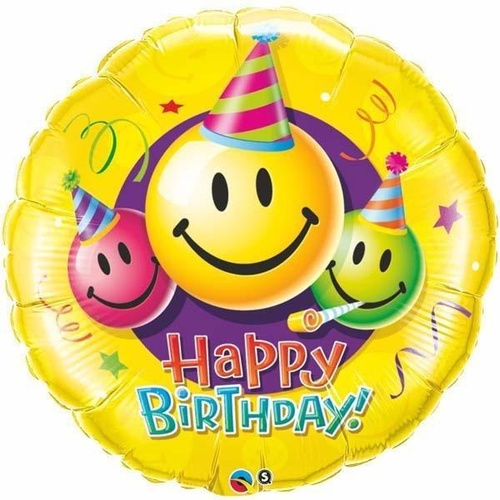 90cm Round Foil Birthday Smiley Faces #29860 - Each (Pkgd.) SPECIAL ORDER ITEM