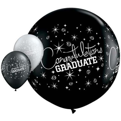 90cm Round Onyx Black Congratulations Graduate Wrap #29947 - Pack of 2 SPECIAL ORDER ITEM 