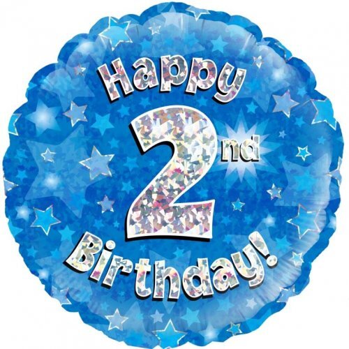 45cm Round Happy 2nd Birthday Blue Holographic Foil Balloon #30210492 - Each (Pkgd.)