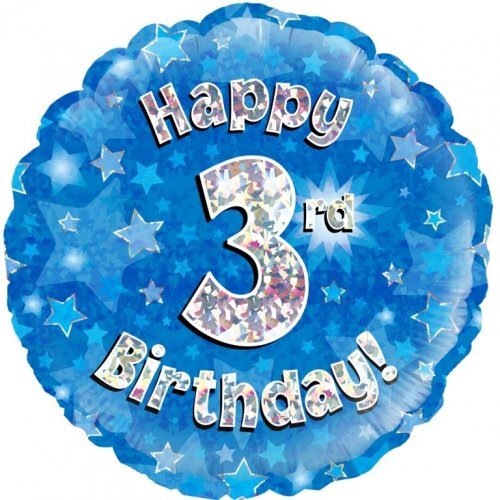 45cm Round Happy 3rd Birthday Blue Holographic Foil Balloon #30210493 - Each (Pkgd.)