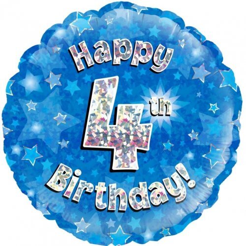 45cm Round Happy 4th Birthday Blue Holographic Foil Balloon #30210494 - Each (Pkgd.)