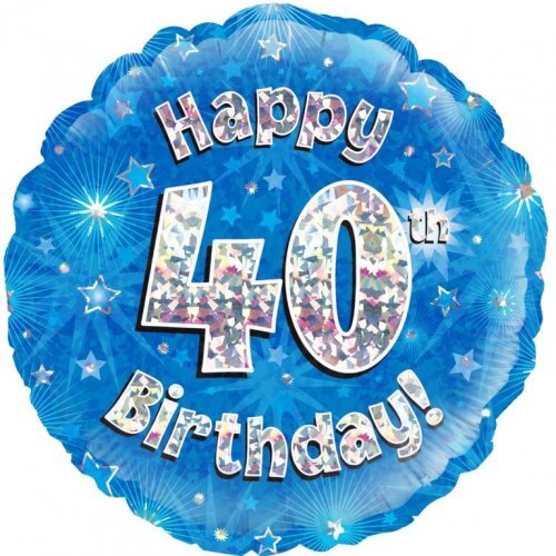 45cm Round Happy 40th Birthday Blue Holographic Foil Balloon #30210511 - Each (Pkgd.)