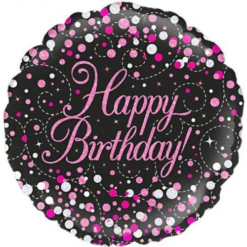 45cm Round Foil Birthday Sparkling Fizz Black & Pink #30210700 - Each (Pkgd.) 
