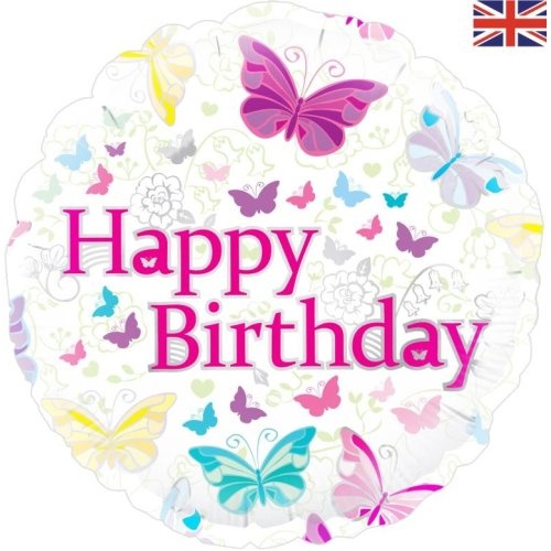 45cm Round Happy Birthday Butterfly Foil Balloon #30210713 - Each (Pkgd.)
