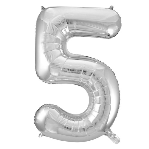 86cm Number 5 Silver Foil Balloon #30213705 - Each (Pkgd.) TEMPORARILY UNAVAILABLE