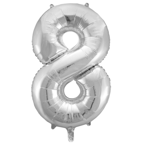 86cm Number 8 Silver Foil Balloon #213708 - Each (Pkgd.)