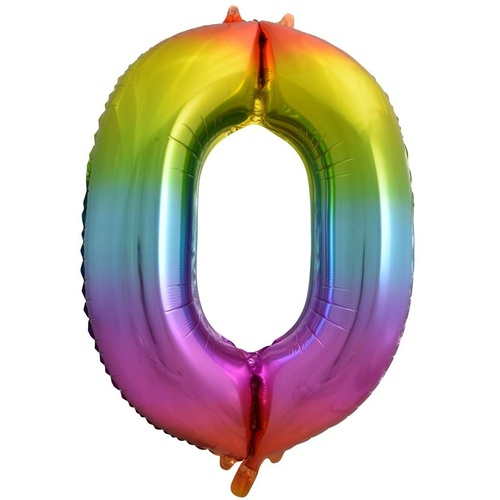 86cm Number 0 Rainbow Splash Foil Balloon #30213770 - Each (Pkgd.) 